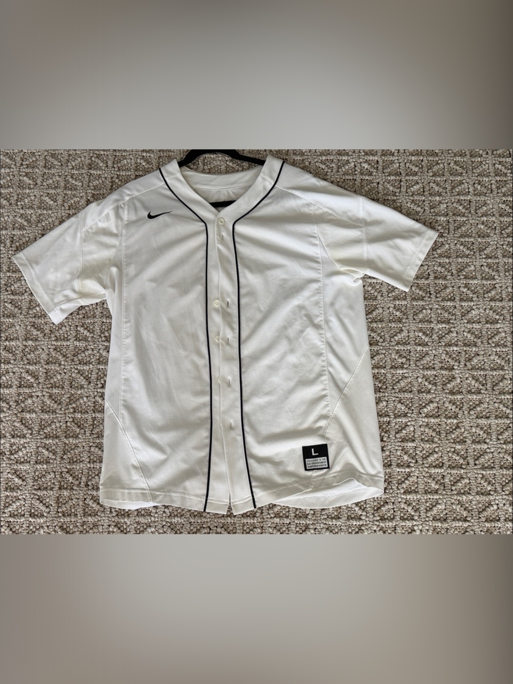 Nike White Baseball Jersey with Black Piping Accent